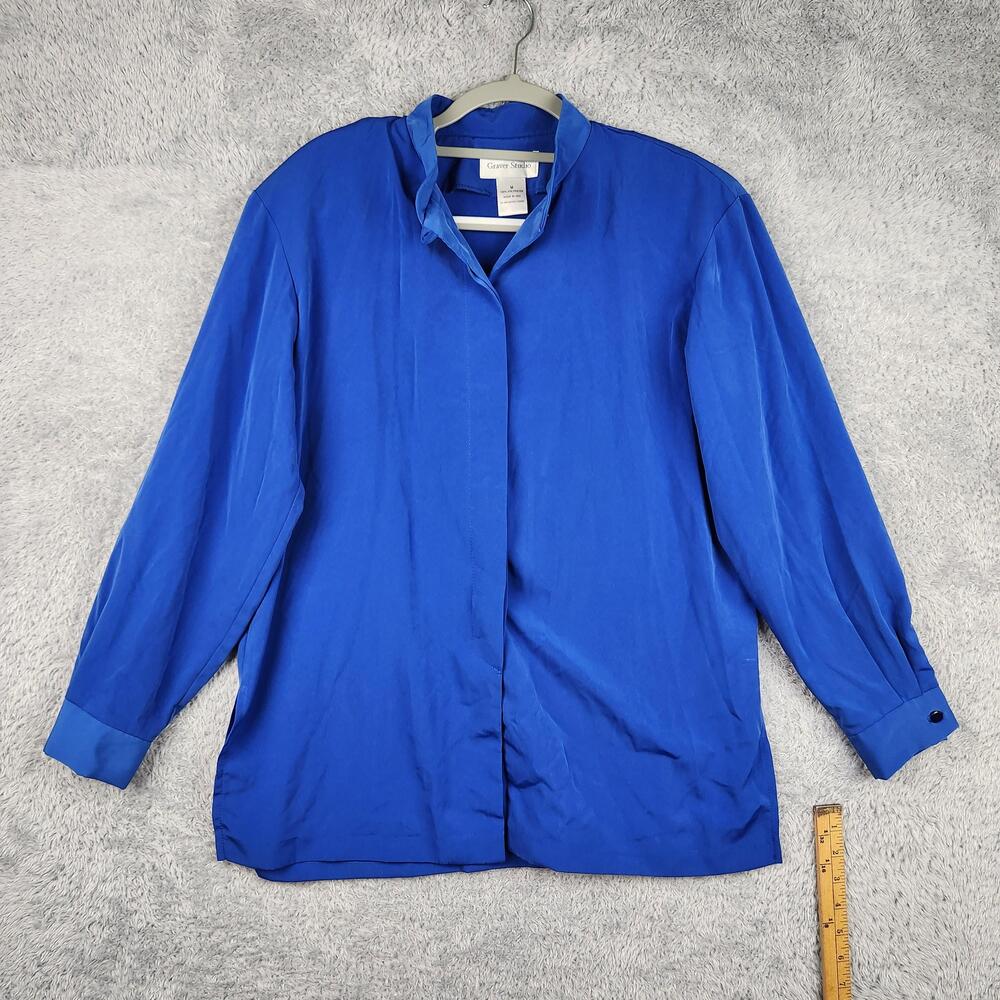Vintage Graver Studio Blouse Womens Medium Blue Button Office Preppy Work USA